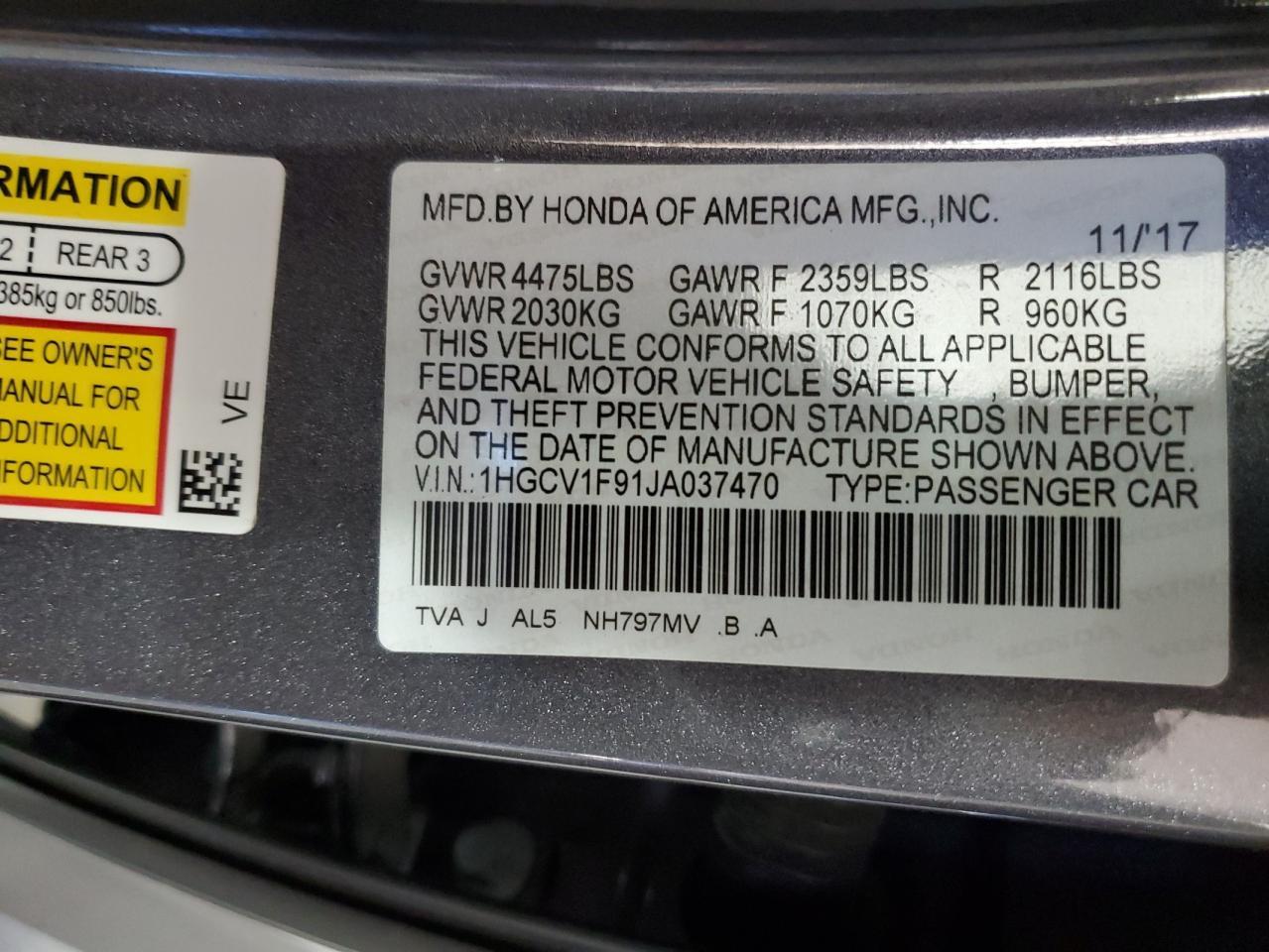 2018 HONDA ACCORD