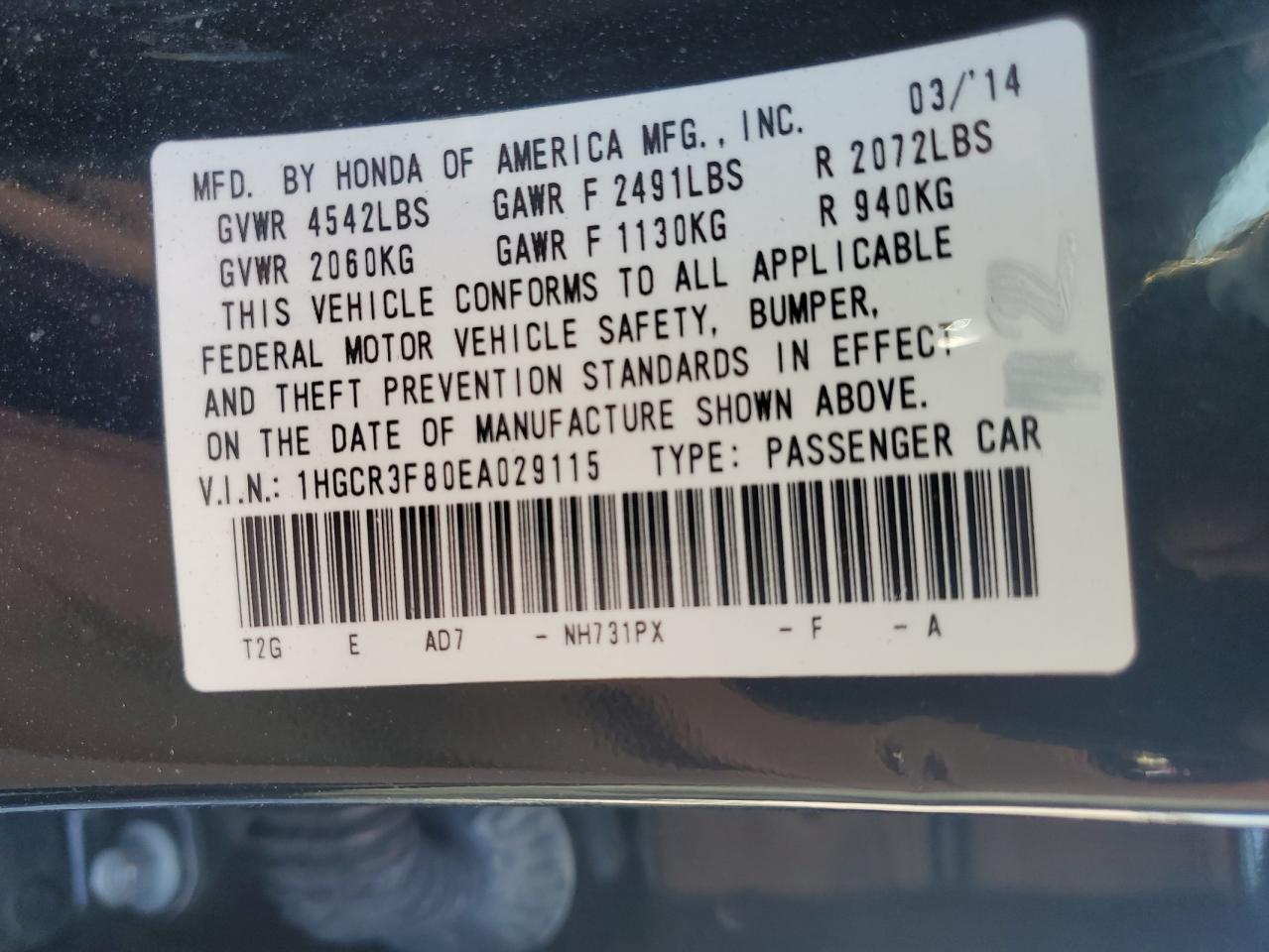 2014 HONDA ACCORD