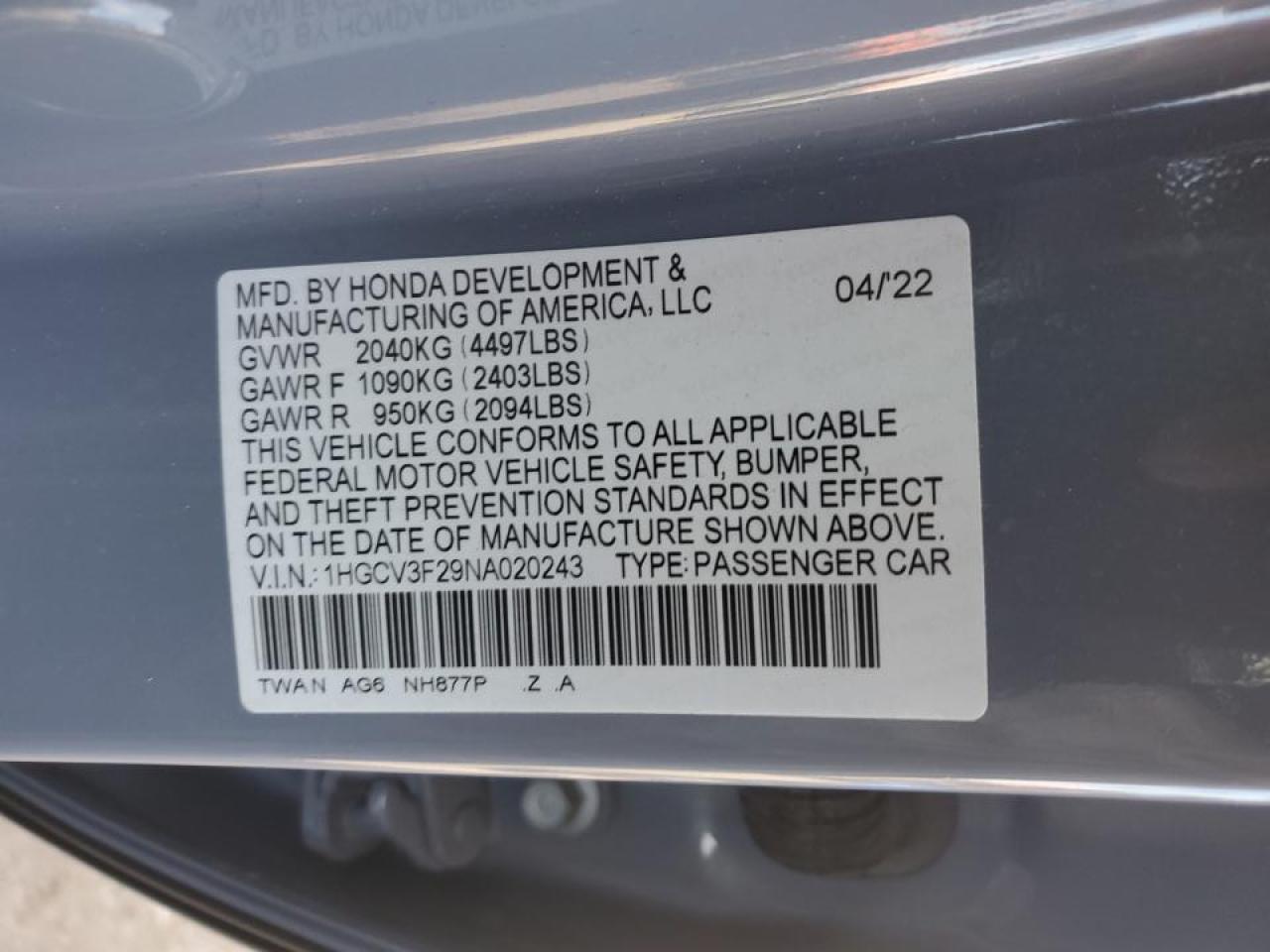 2022 HONDA ACCORD