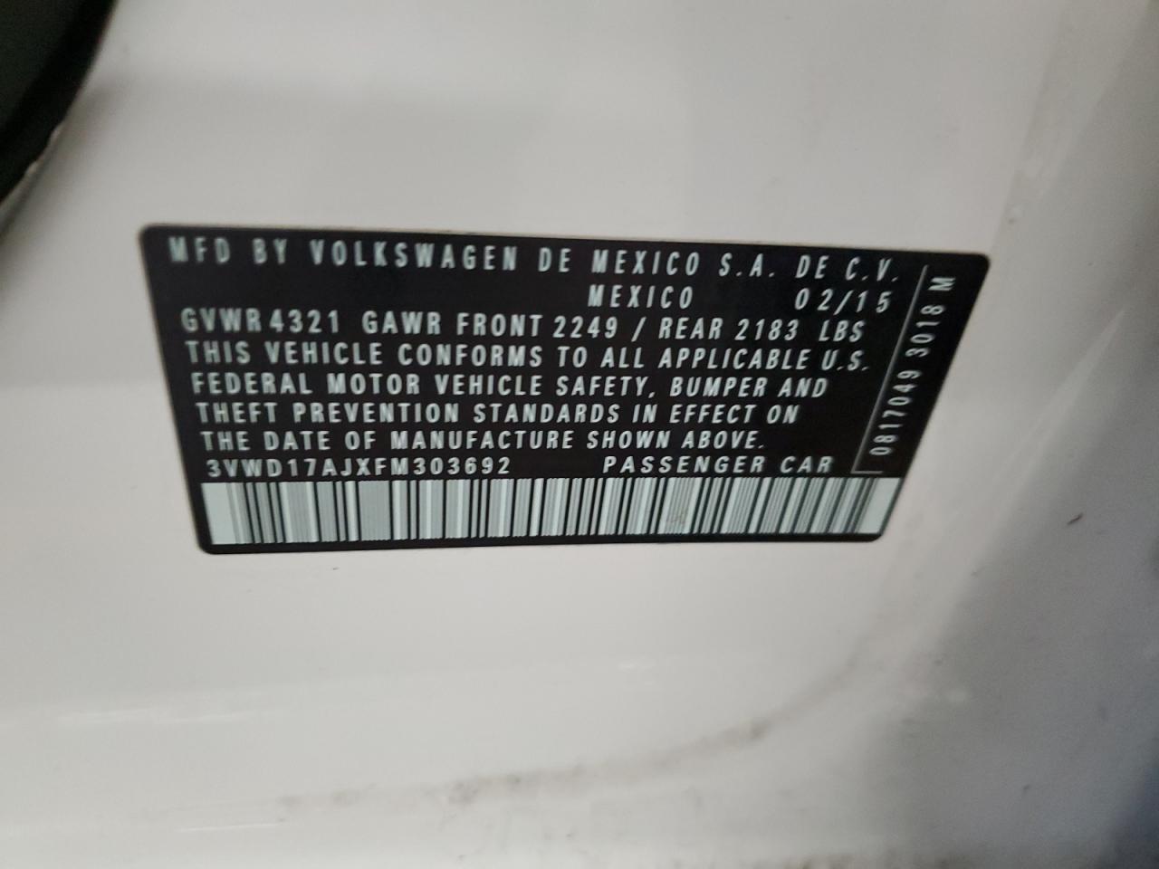 2015 VOLKSWAGEN JETTA