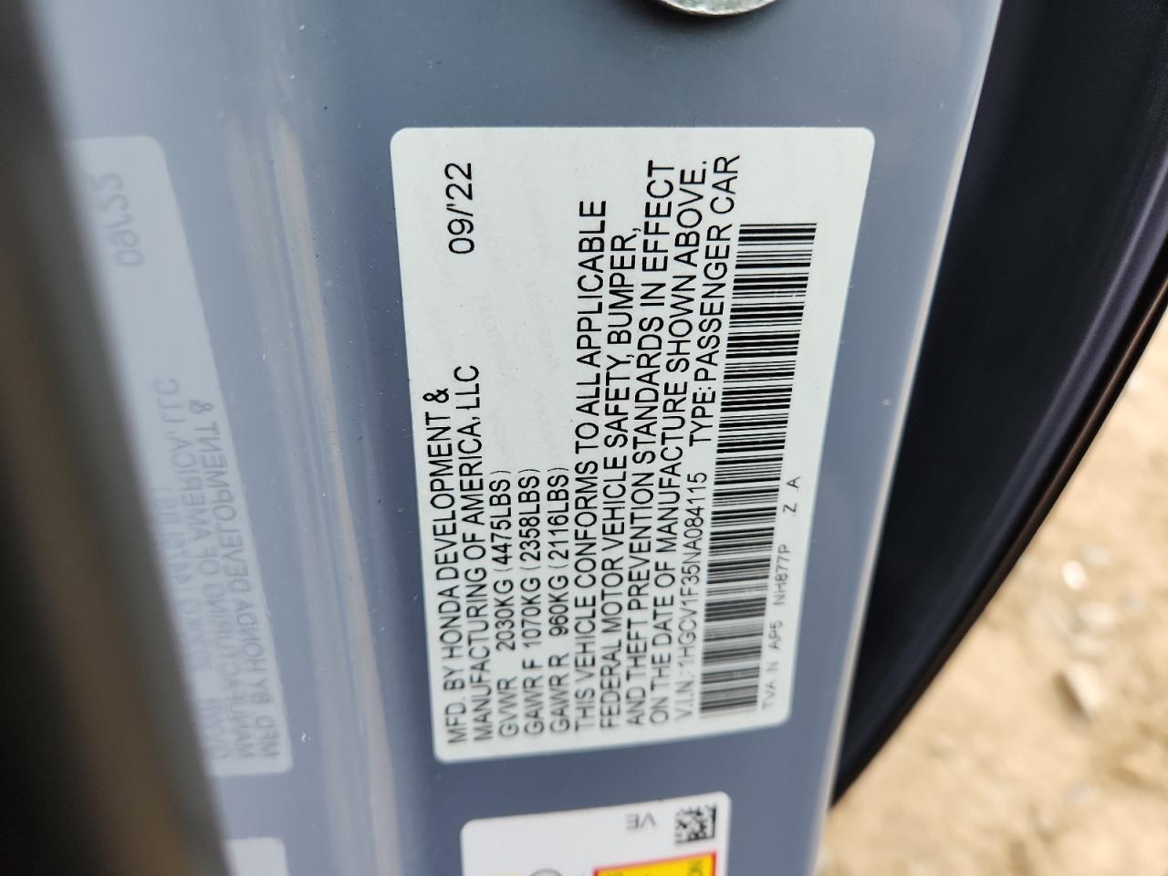 2022 HONDA ACCORD