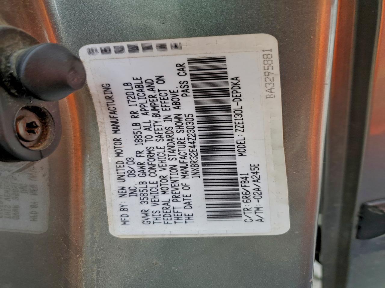2004 TOYOTA COROLLA