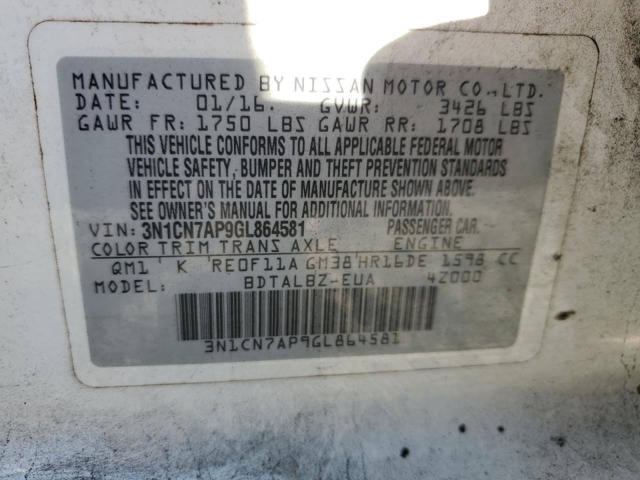 2016 NISSAN VERSA