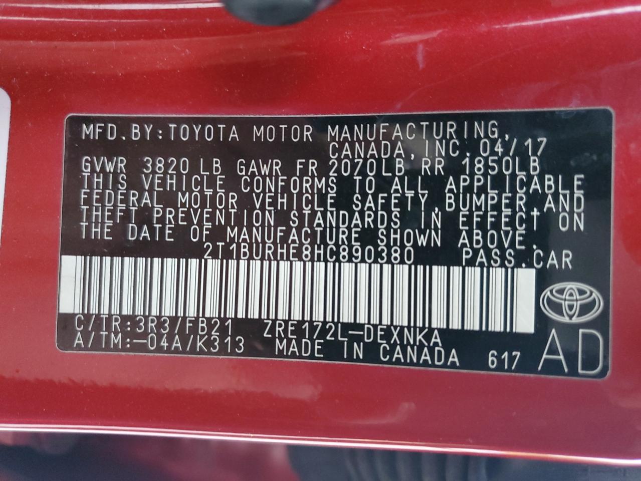 2017 TOYOTA COROLLA