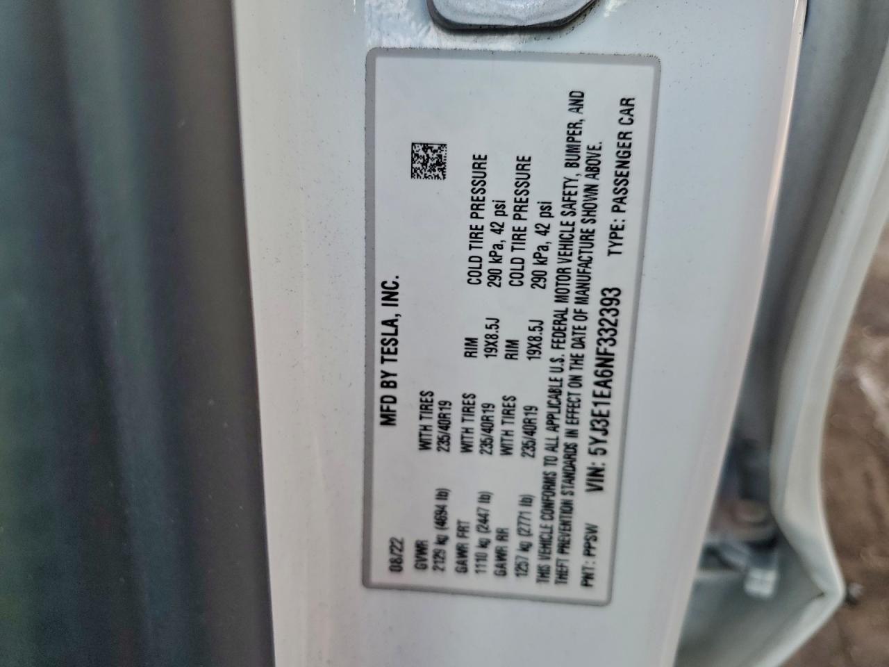 2022 TESLA MODEL 3