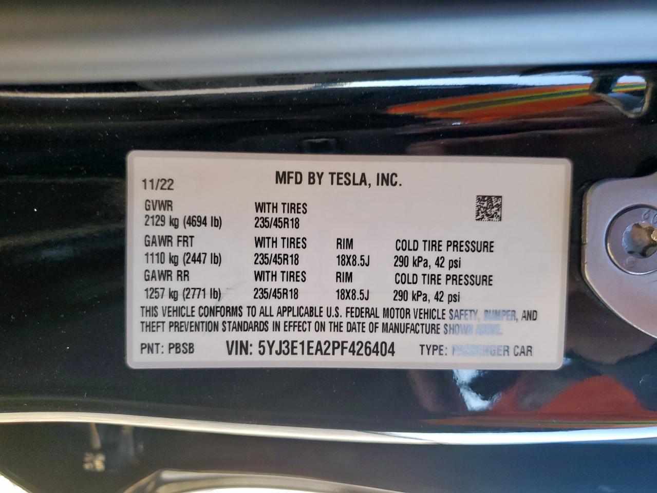 2023 TESLA MODEL 3