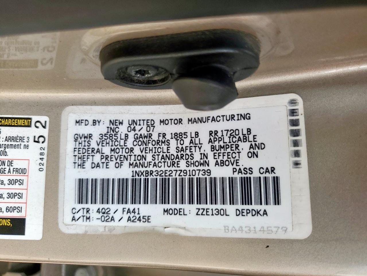 2007 TOYOTA COROLLA