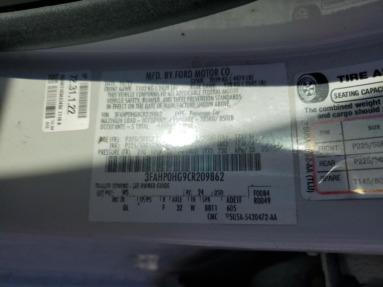 2012 FORD FUSION