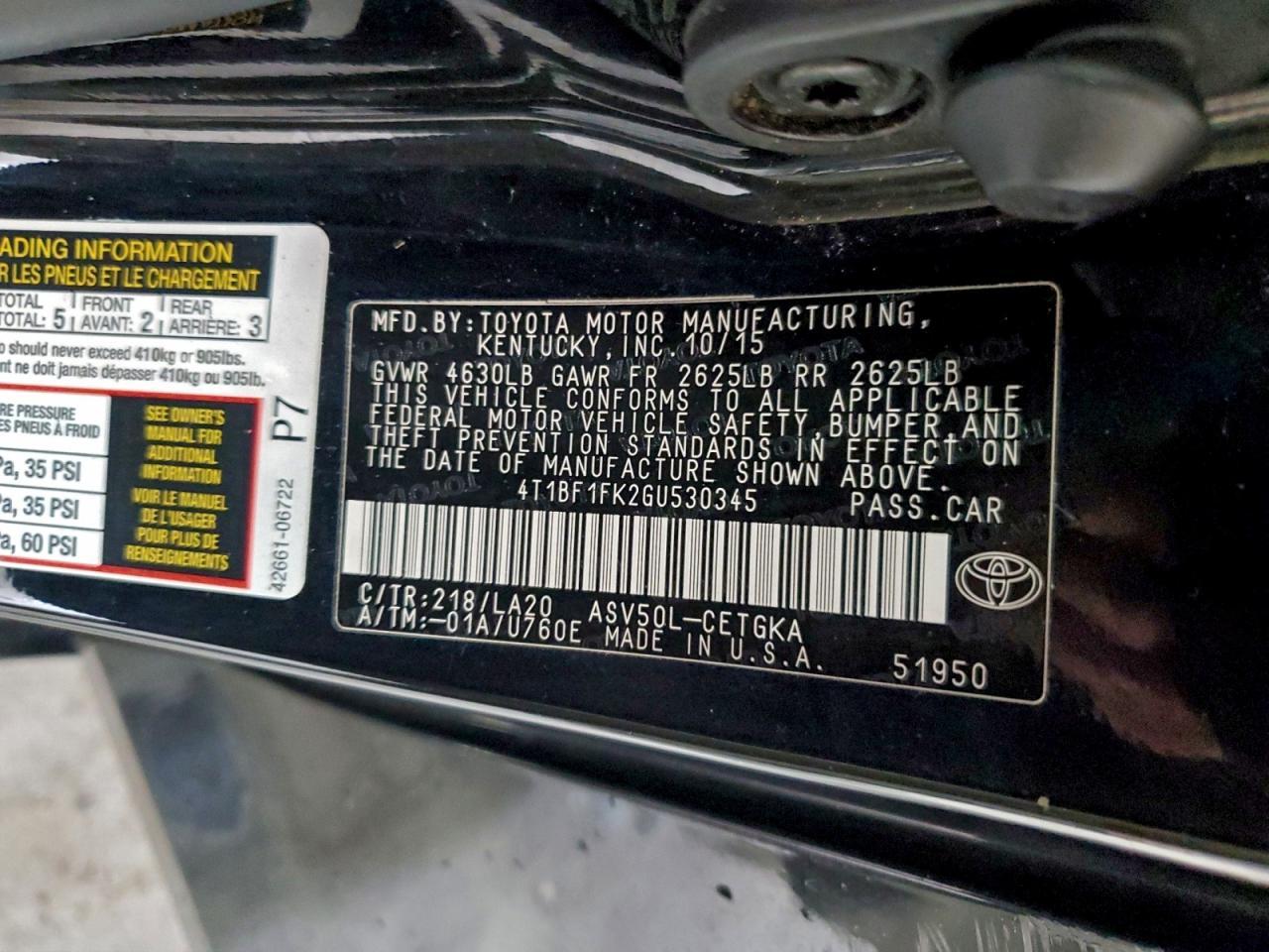 2016 TOYOTA CAMRY
