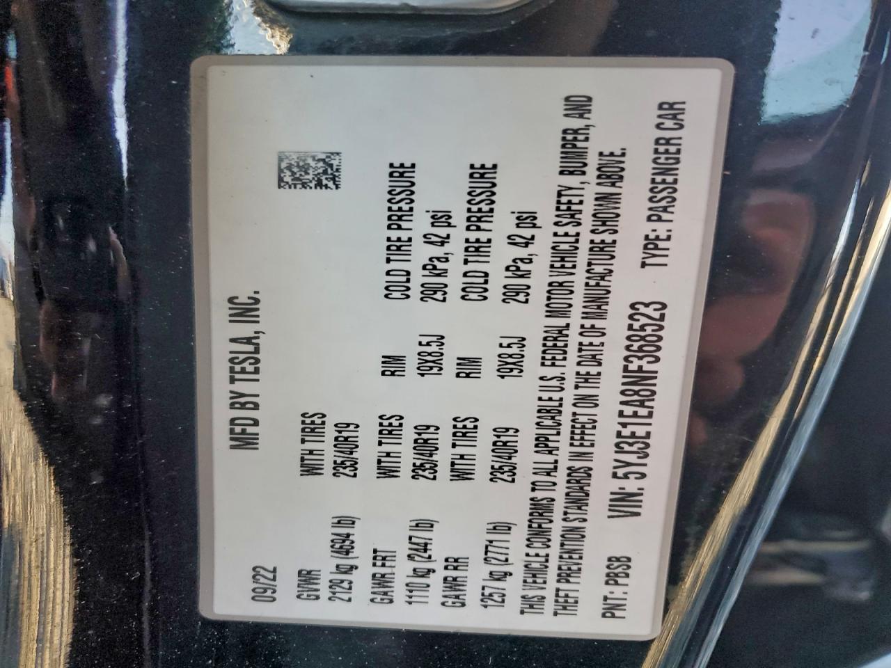 2022 TESLA MODEL 3