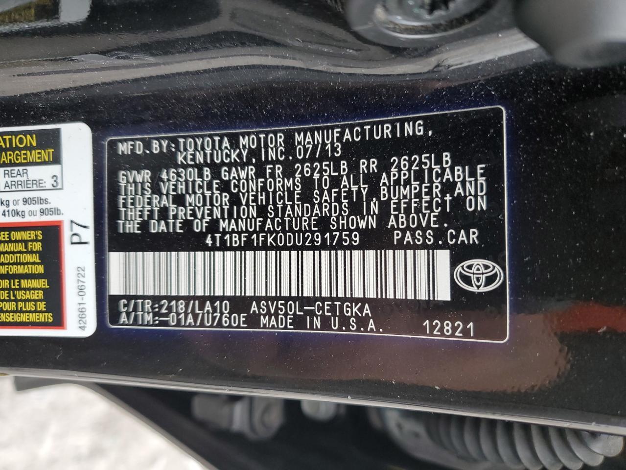 2013 TOYOTA CAMRY