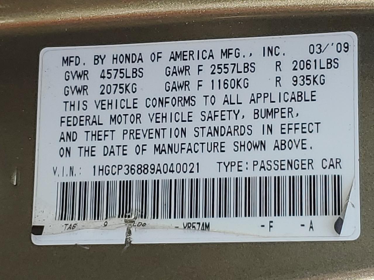2009 HONDA ACCORD