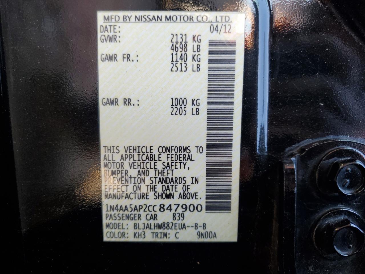2012 NISSAN Maxima