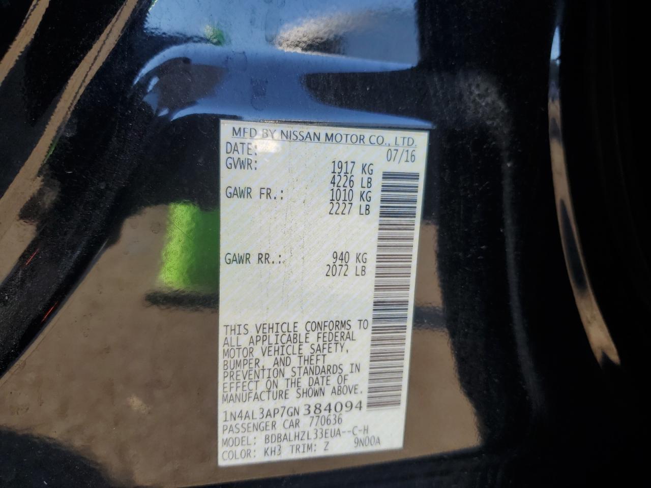 2016 NISSAN ALTIMA