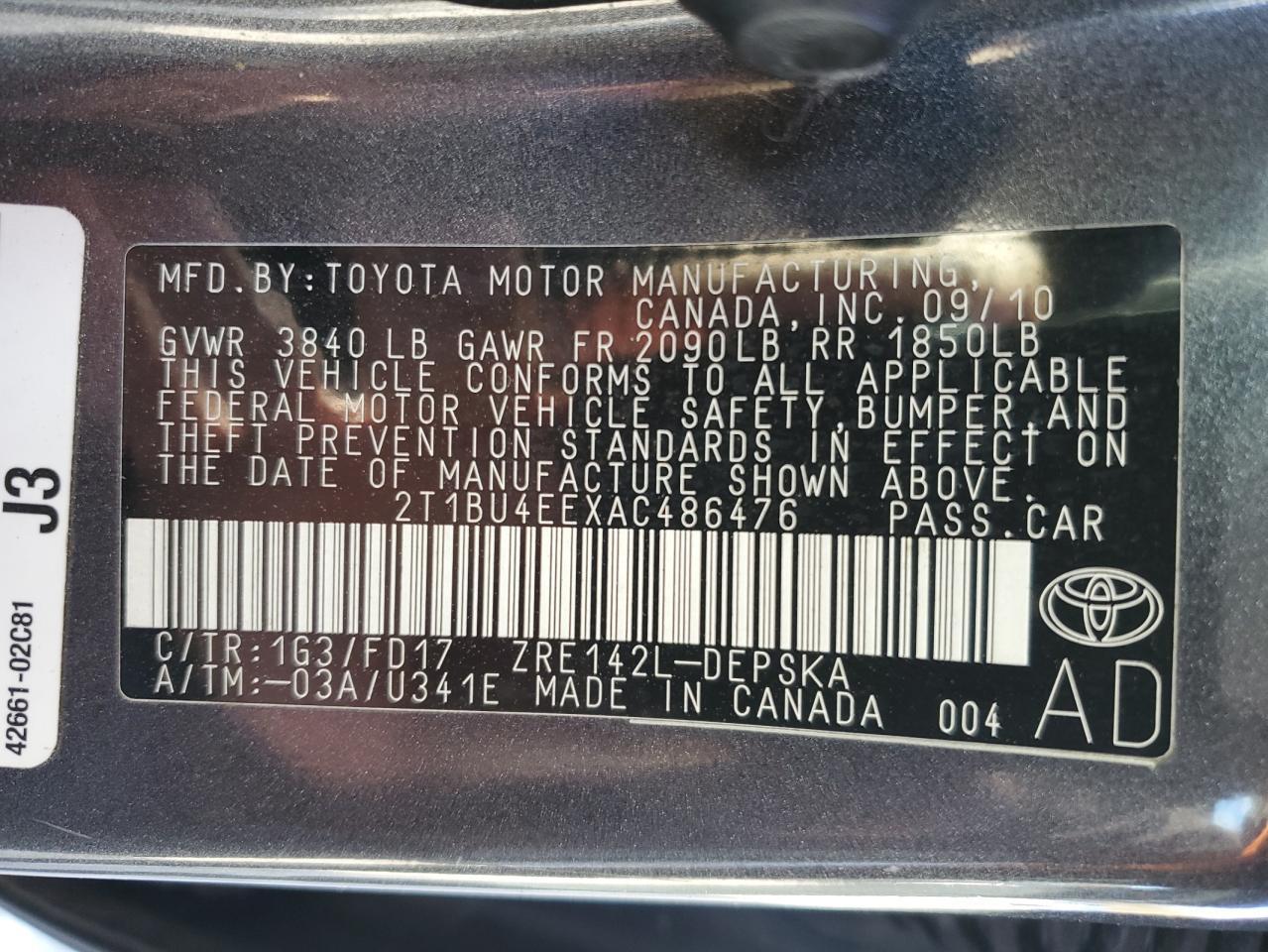 2010 TOYOTA COROLLA