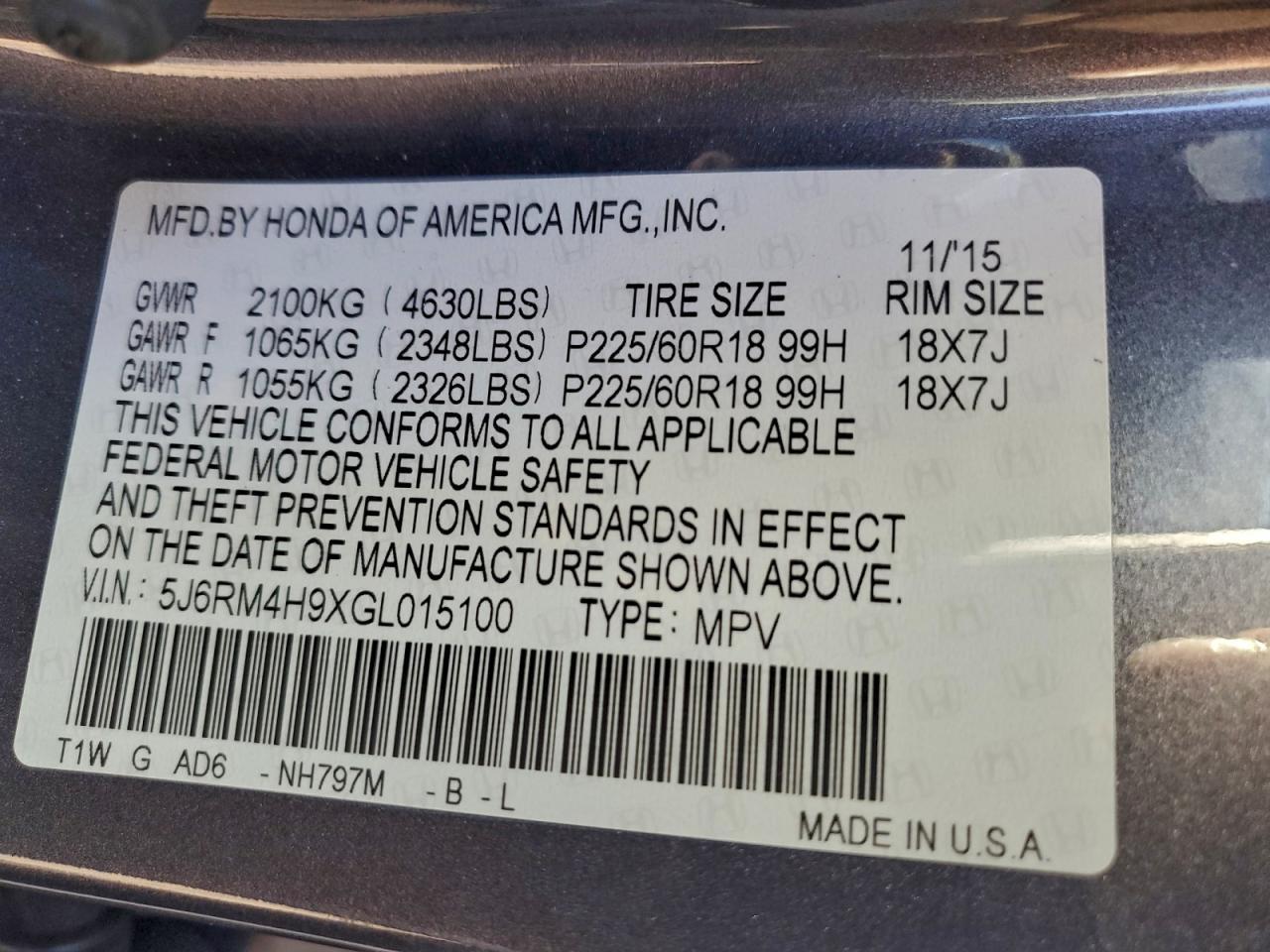 2016 HONDA CR-V
