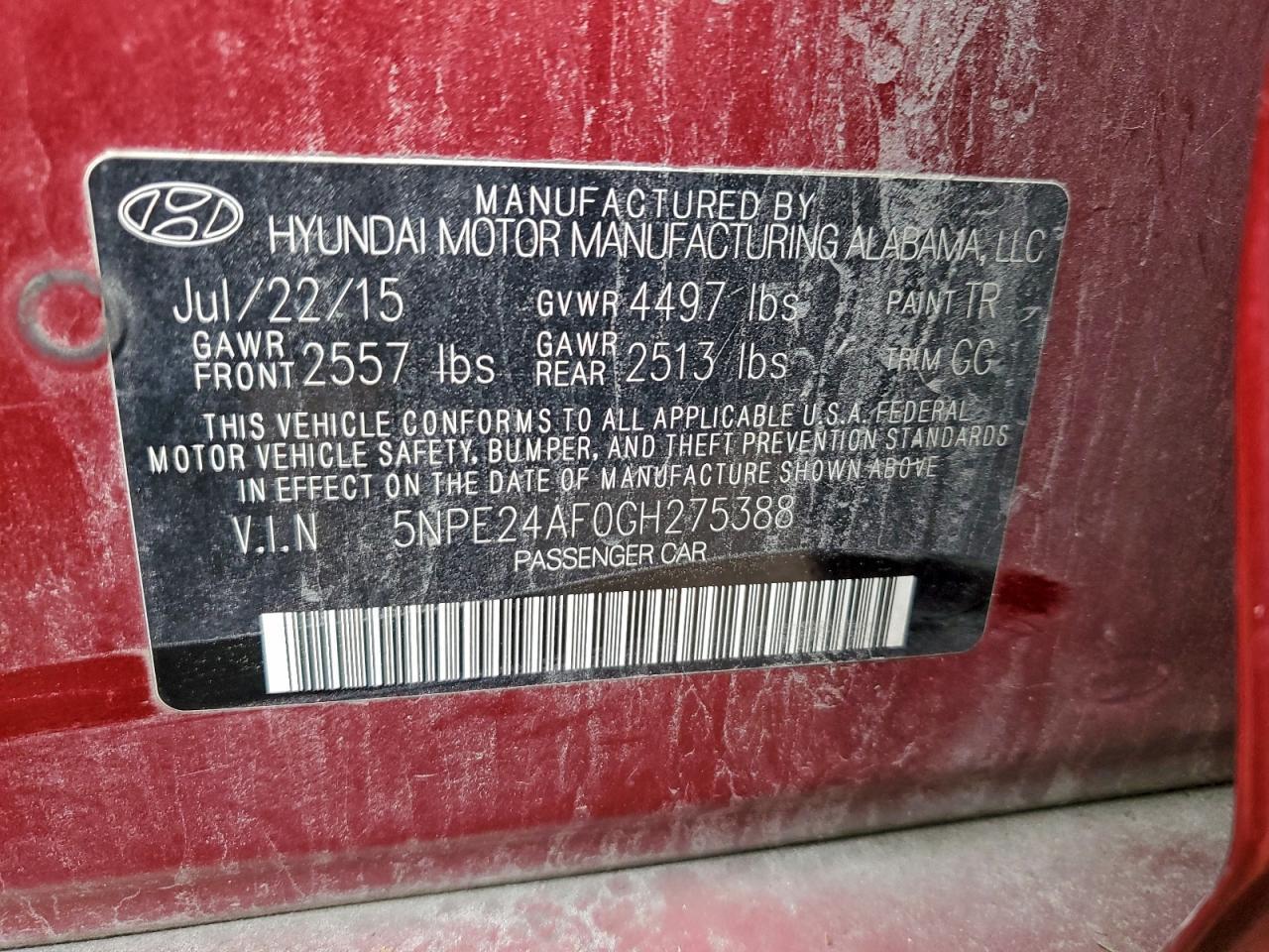 2016 HYUNDAI SONATA