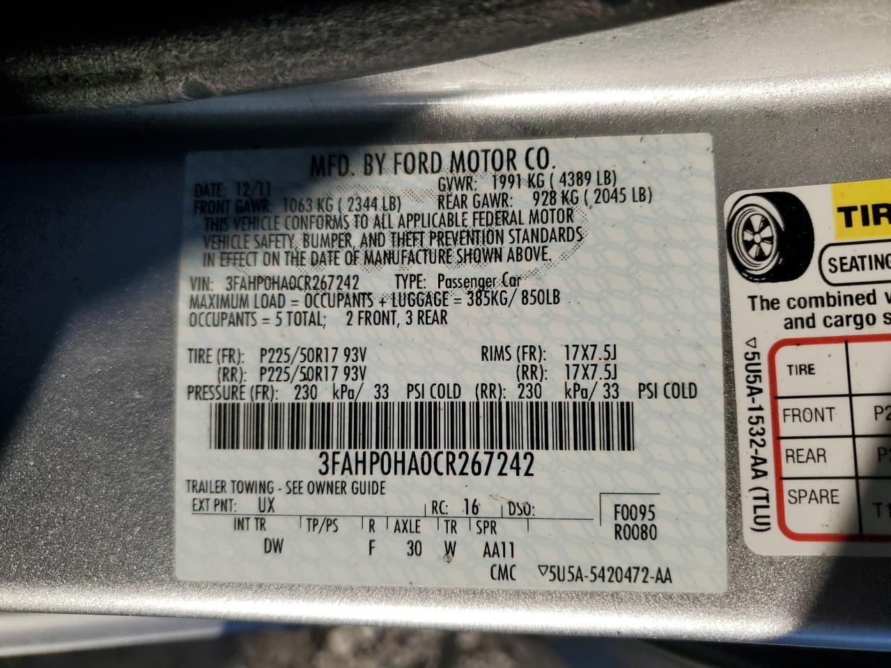 2012 FORD FUSION