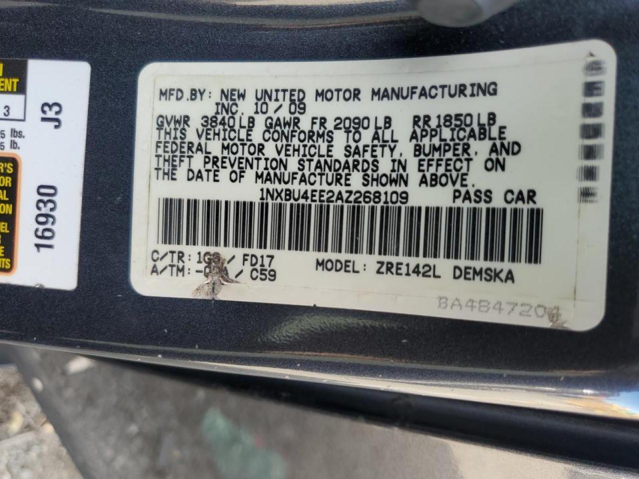 2010 TOYOTA COROLLA