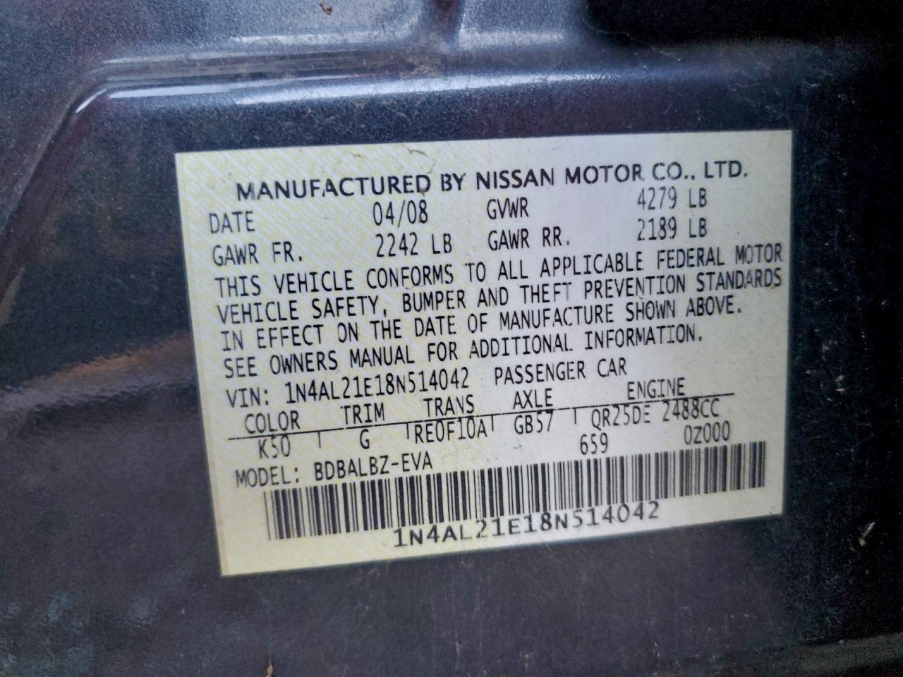 2008 NISSAN ALTIMA