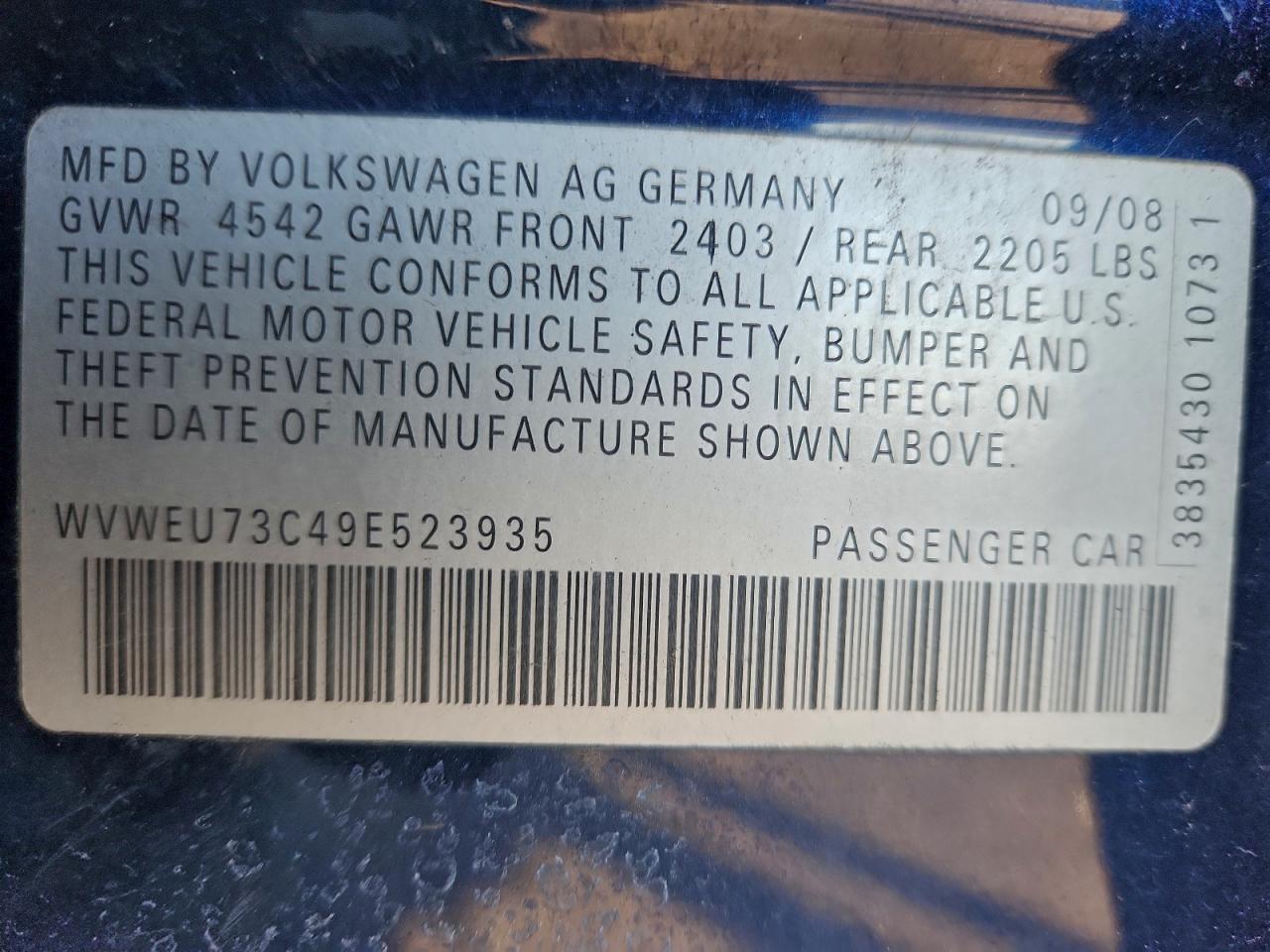 2009 VOLKSWAGEN CC