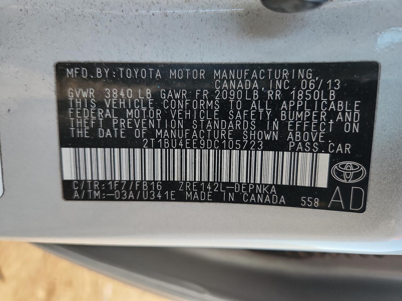 2013 TOYOTA COROLLA