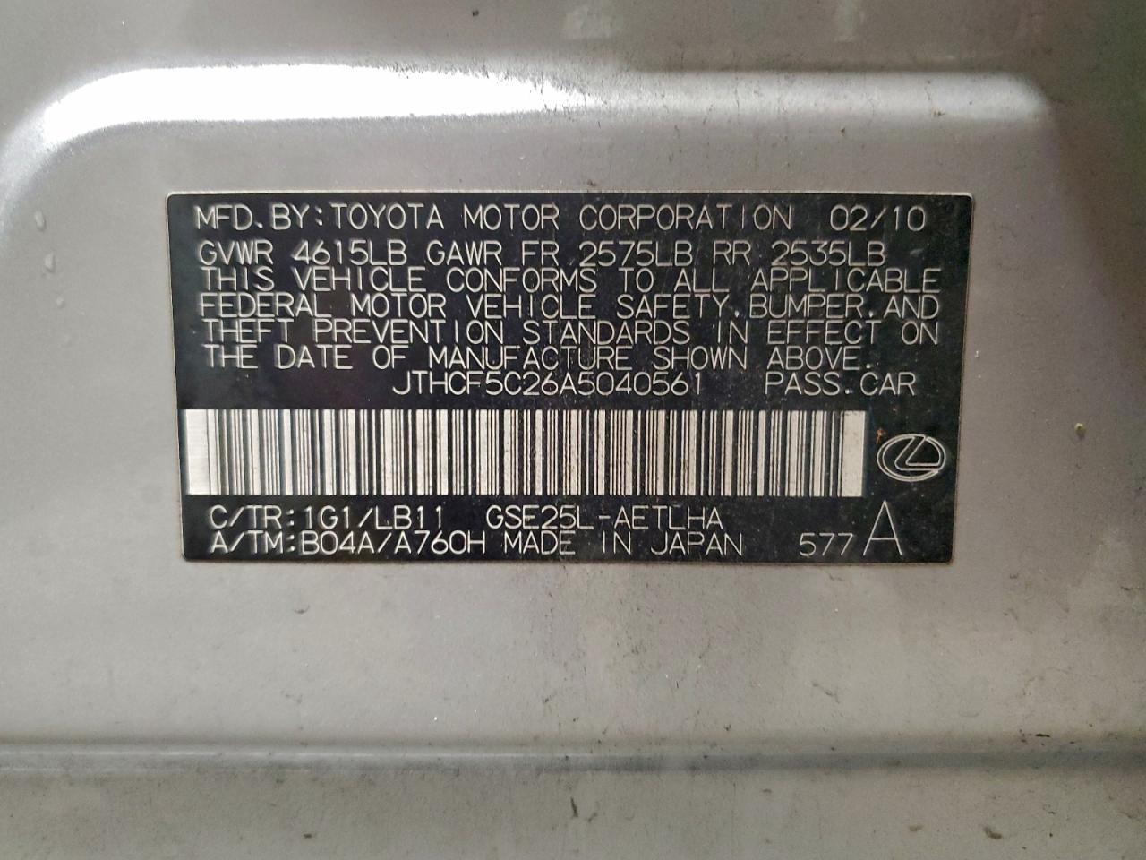 2010 LEXUS IS 250