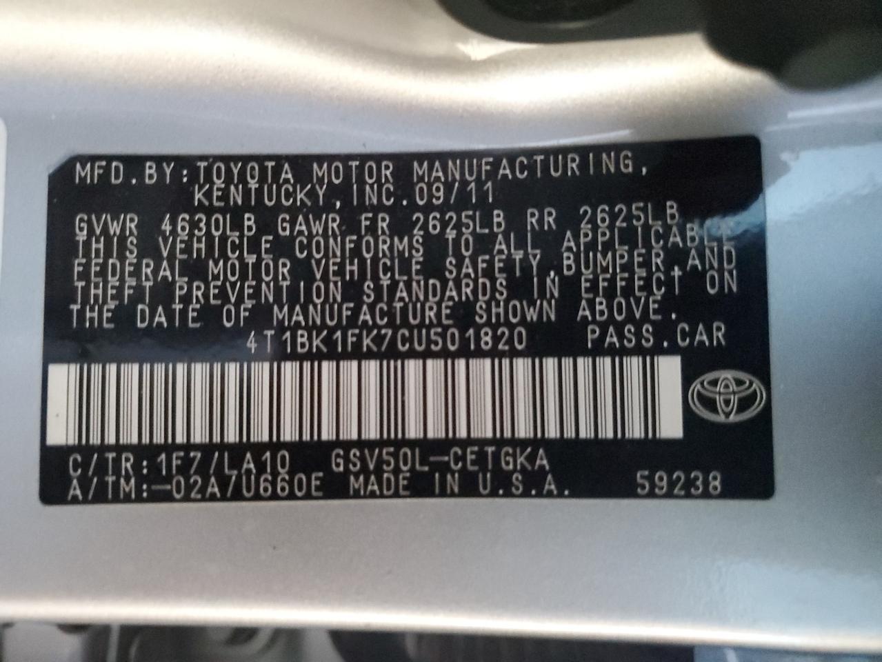 2012 TOYOTA CAMRY