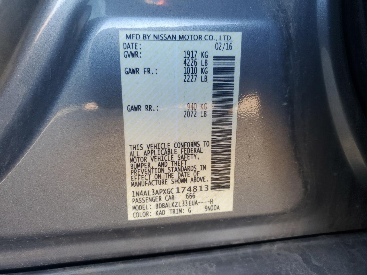 2016 NISSAN ALTIMA