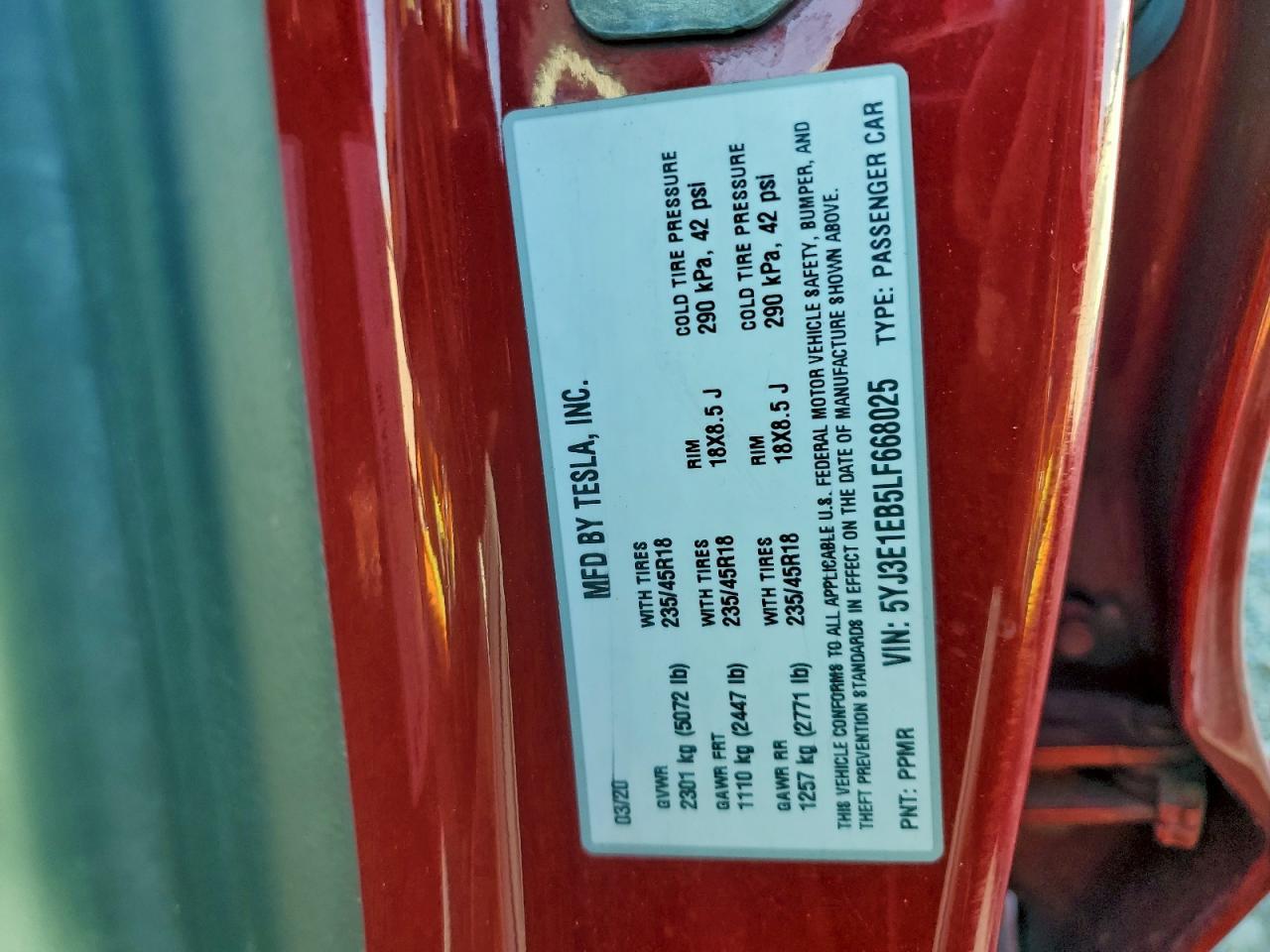 2020 TESLA MODEL 3