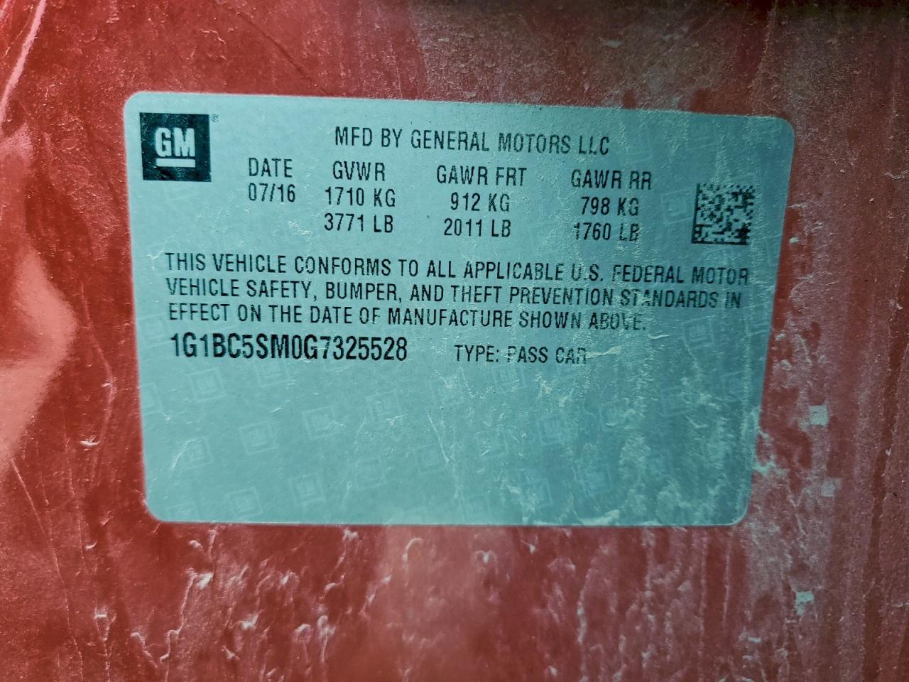 2016 CHEVROLET CRUZE
