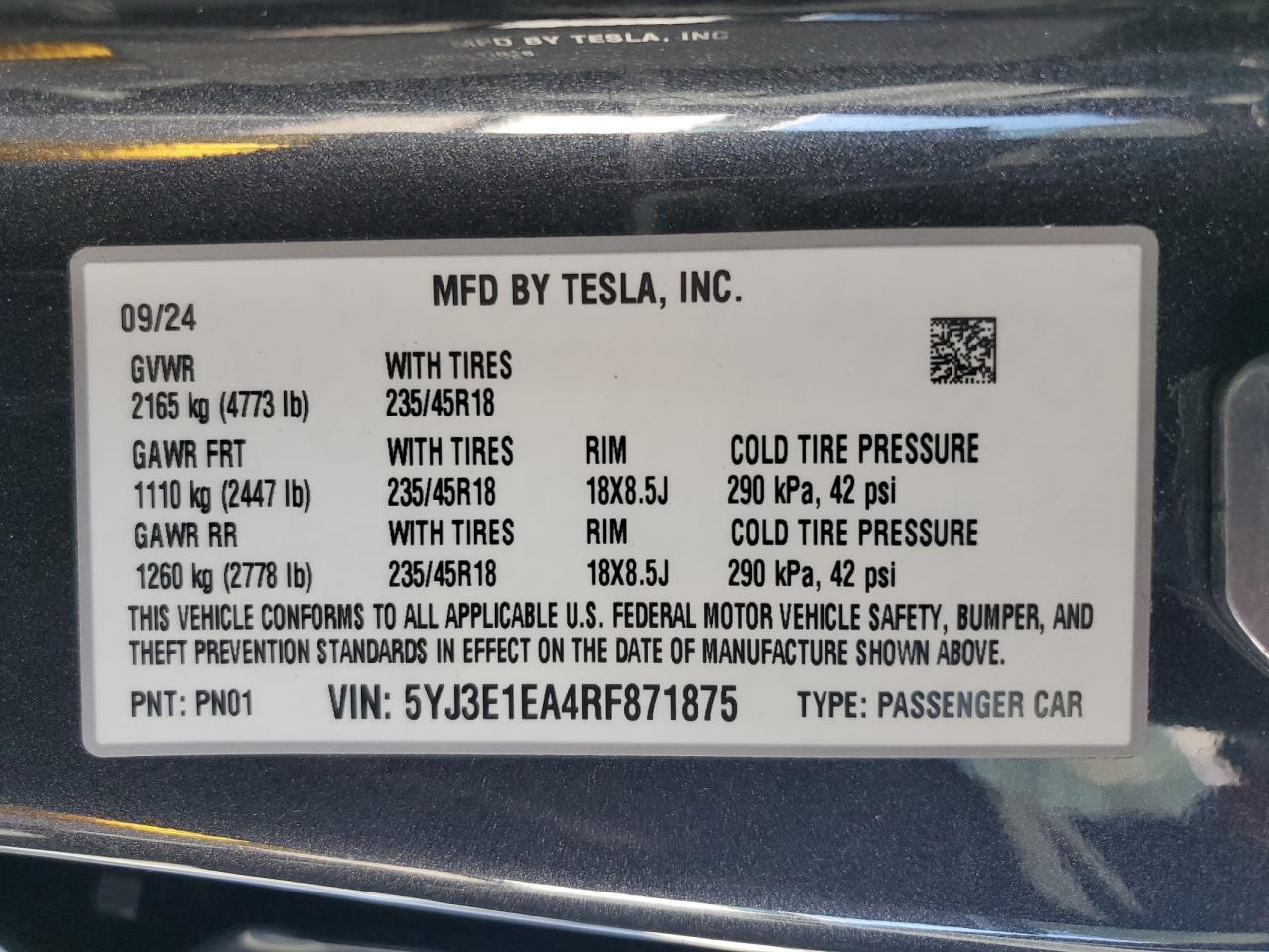 2024 TESLA MODEL 3