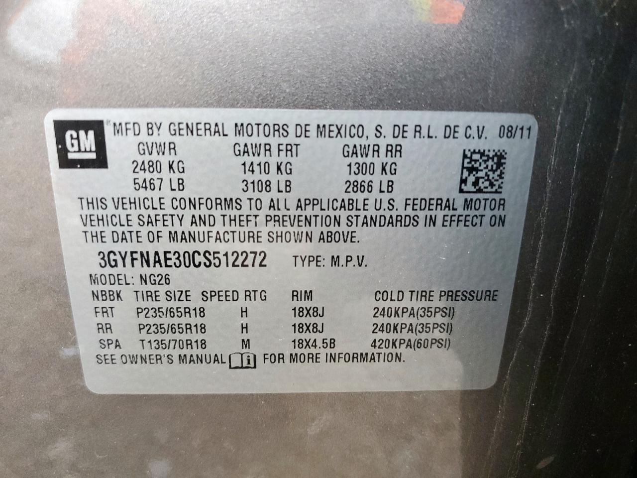 2012 CADILLAC SRX