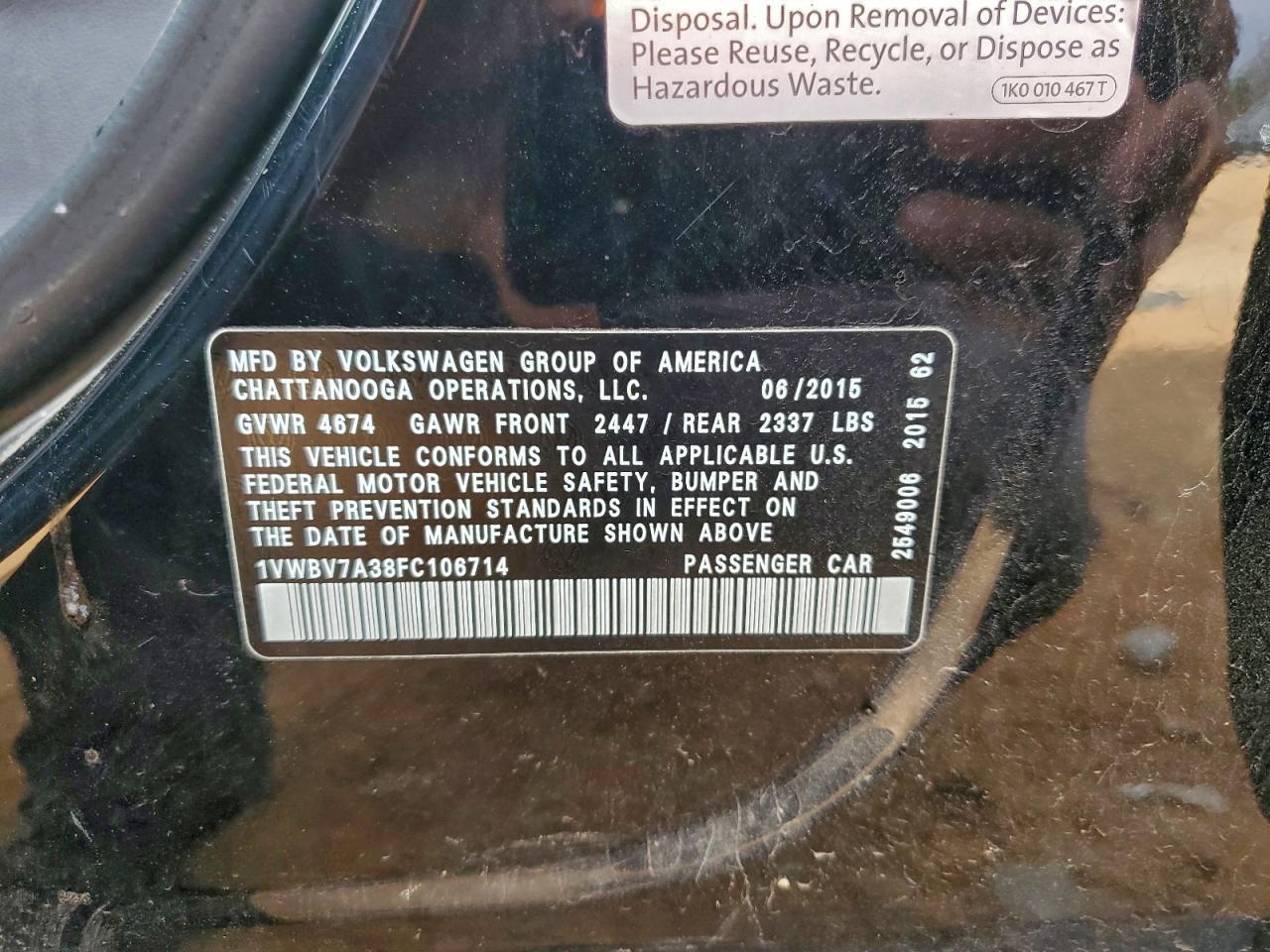 2015 VOLKSWAGEN Passat