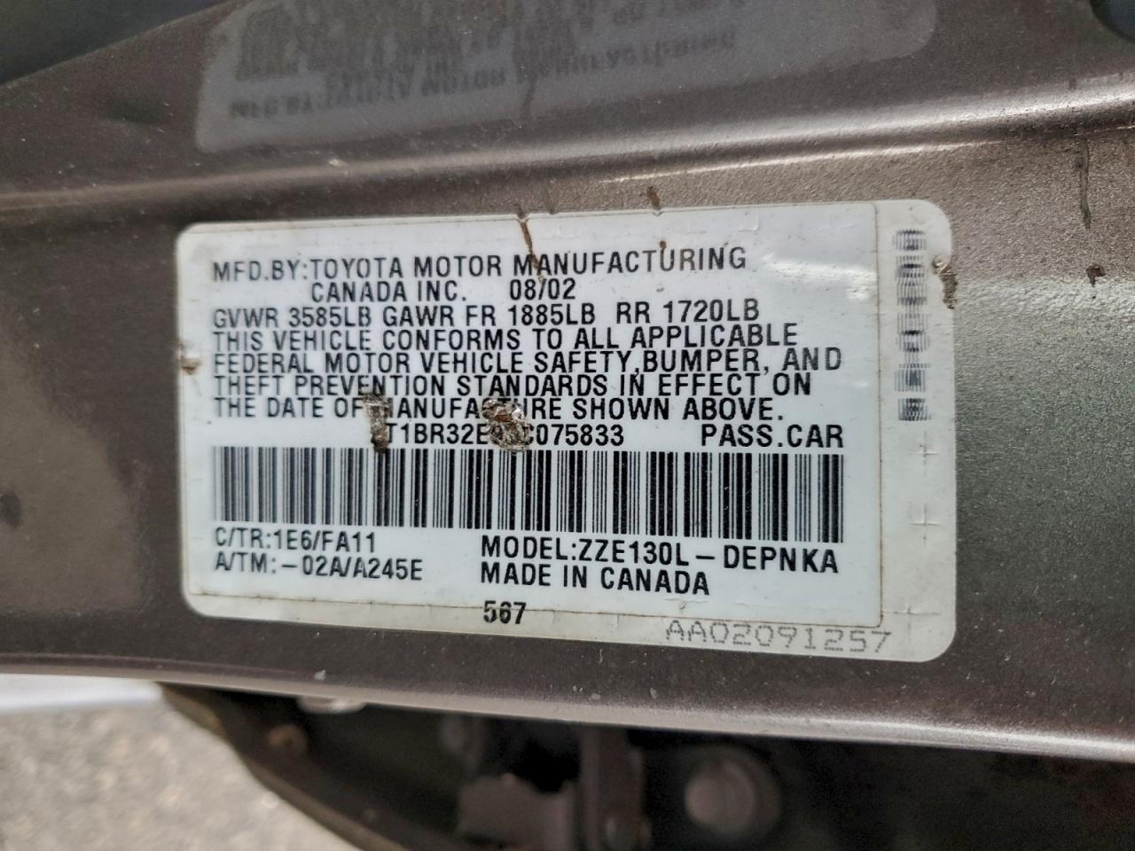 2003 TOYOTA COROLLA