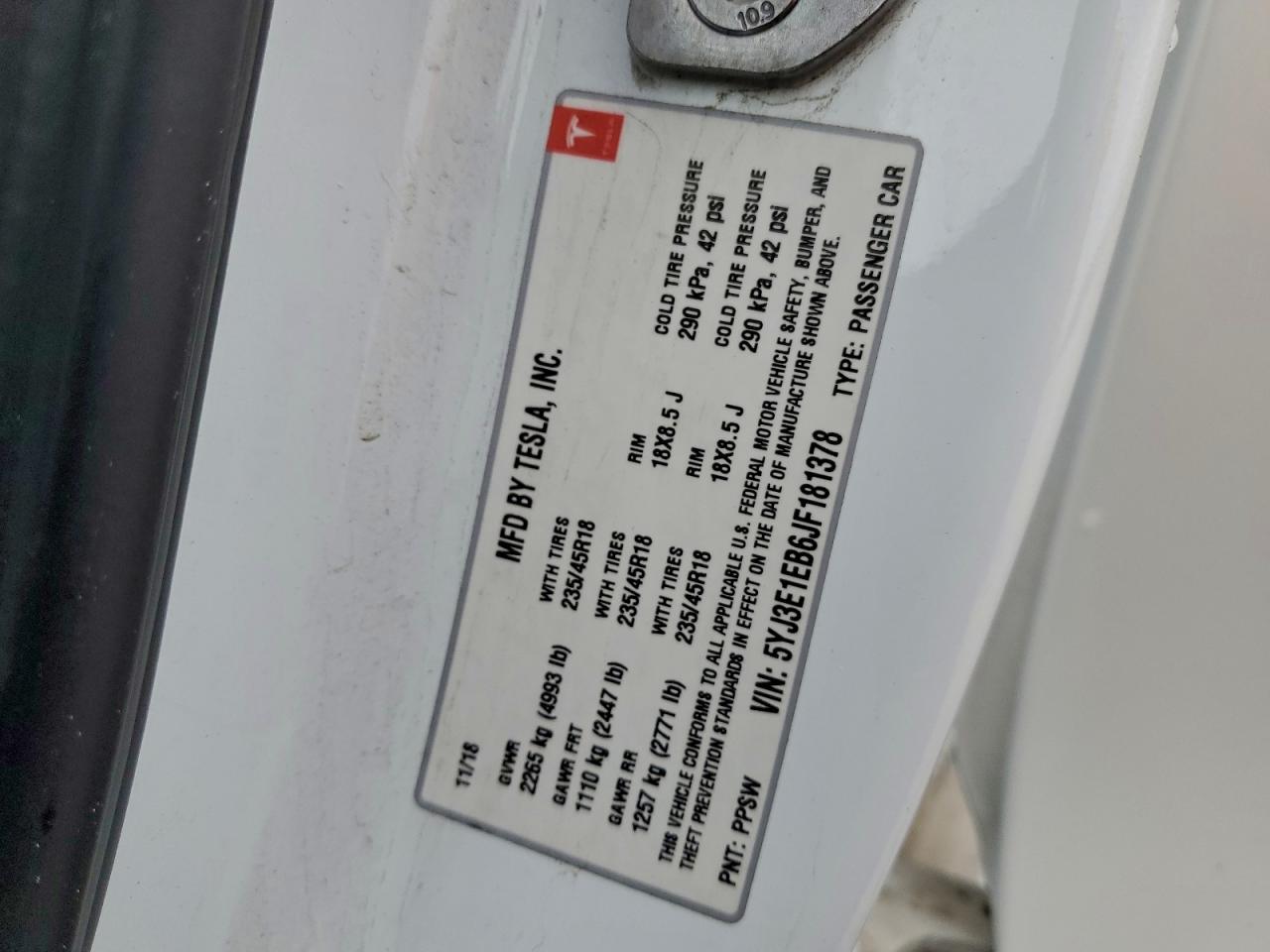 2018 TESLA MODEL 3