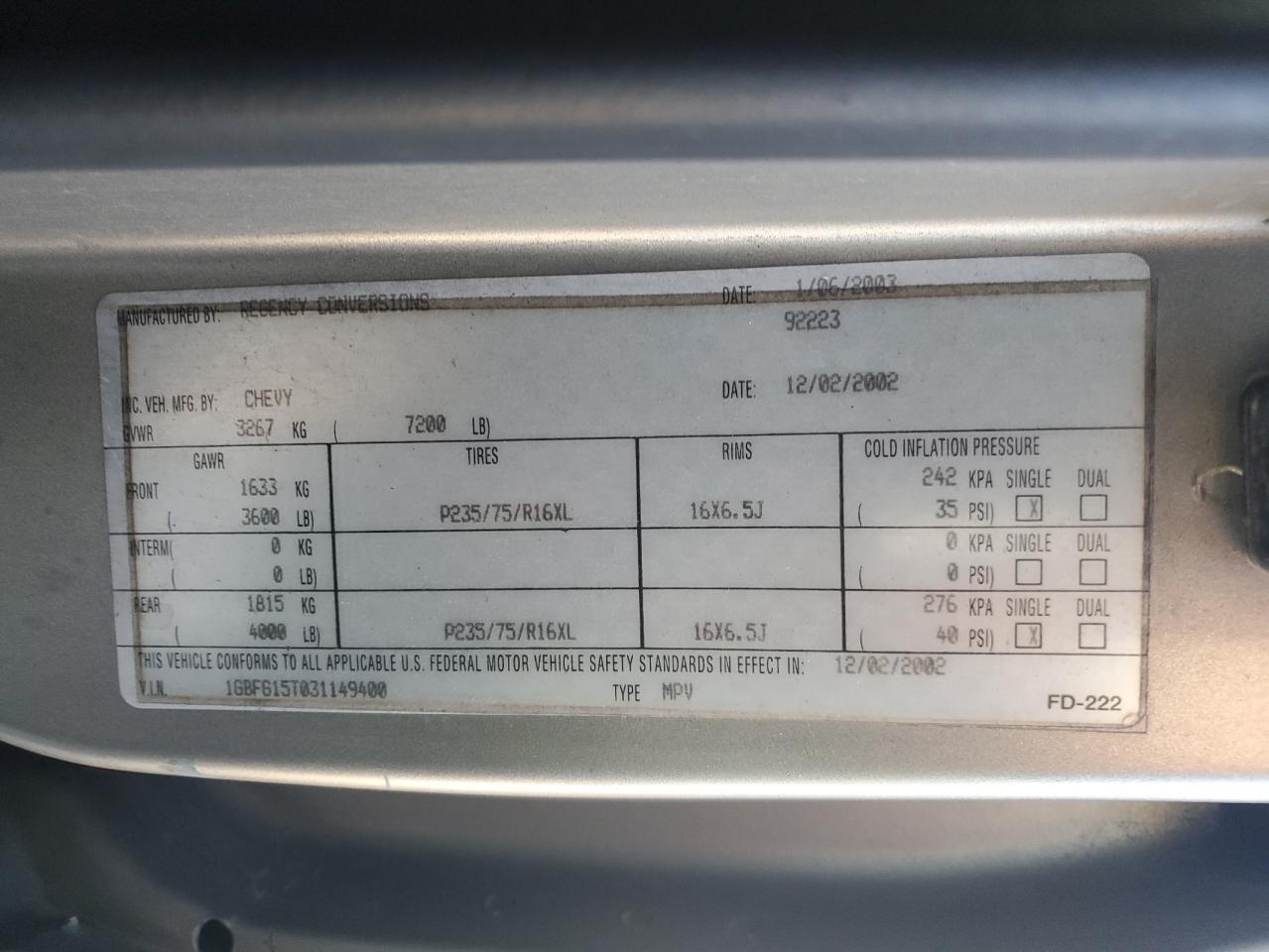 2003 CHEVROLET Express 1500