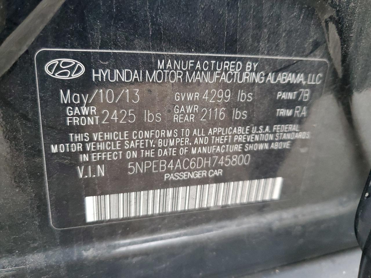2013 HYUNDAI SONATA