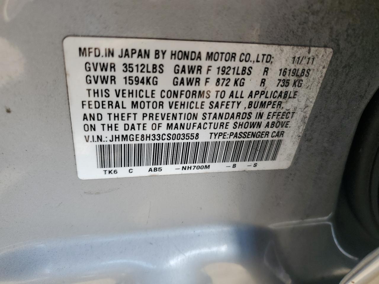 2012 HONDA FIT