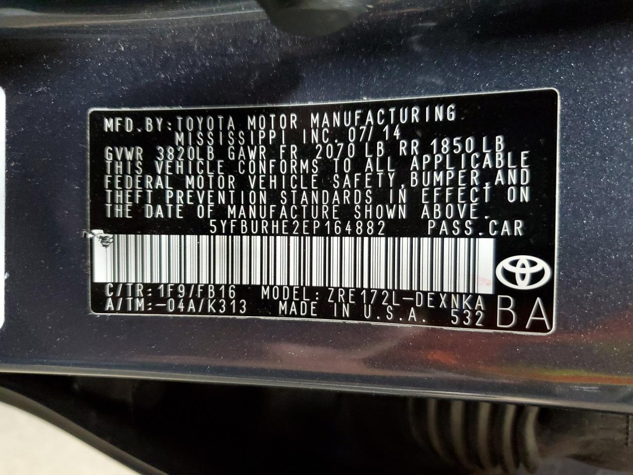 2014 TOYOTA COROLLA
