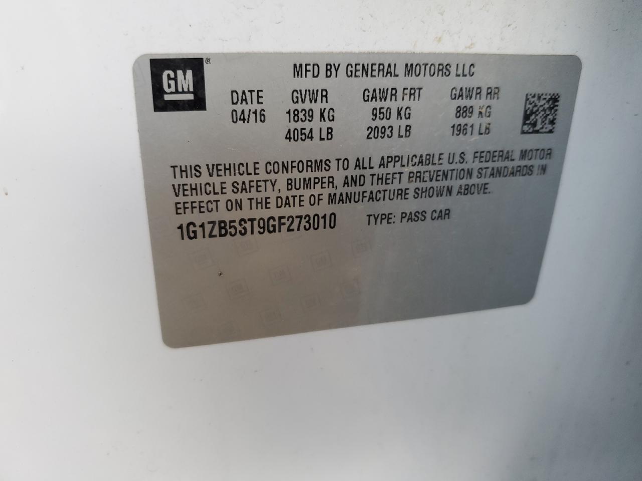 2016 CHEVROLET MALIBU
