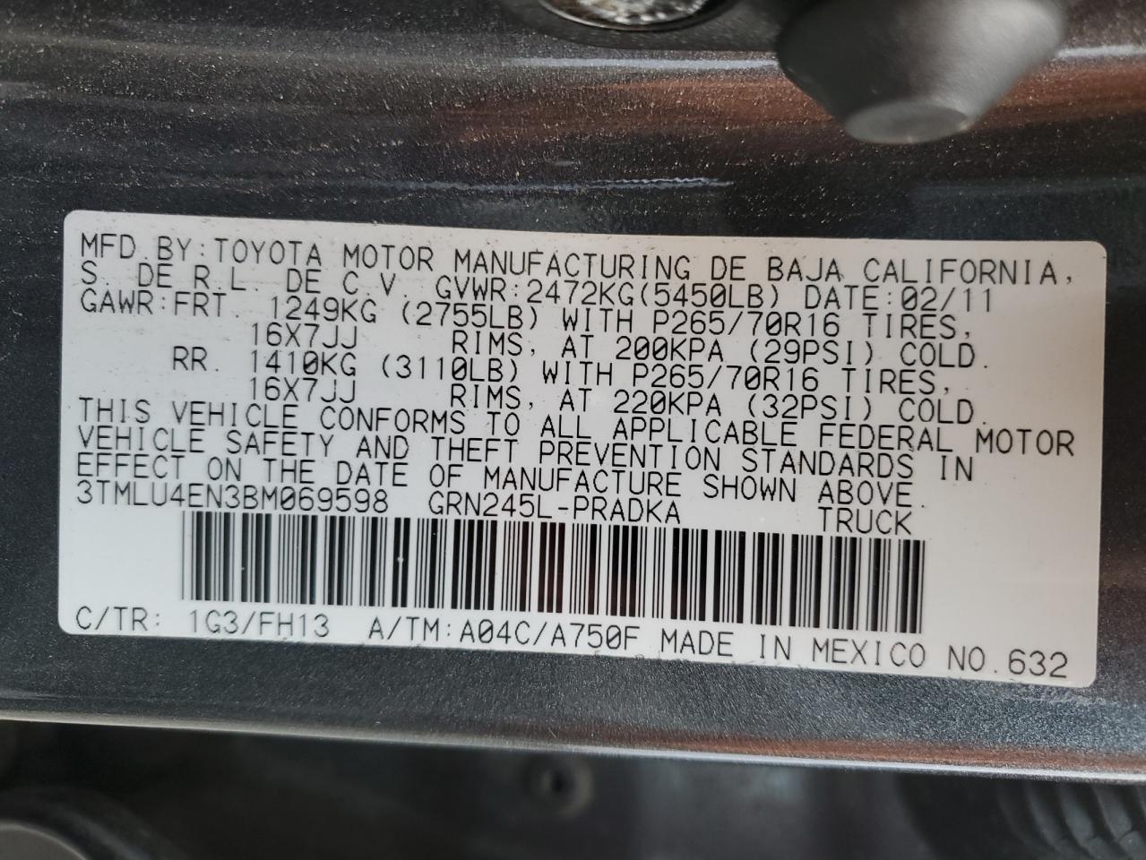 2011 TOYOTA TACOMA