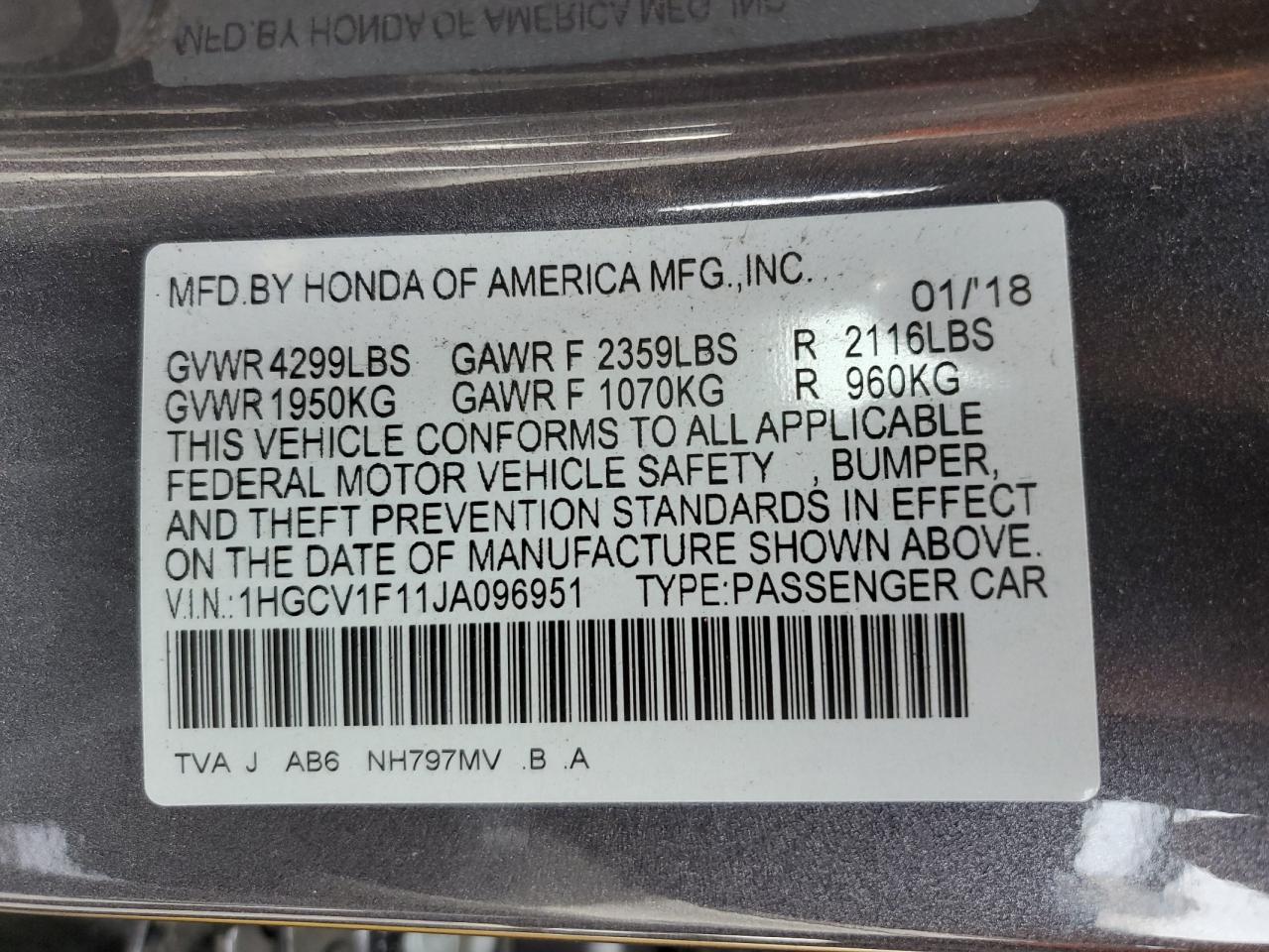 2018 HONDA ACCORD