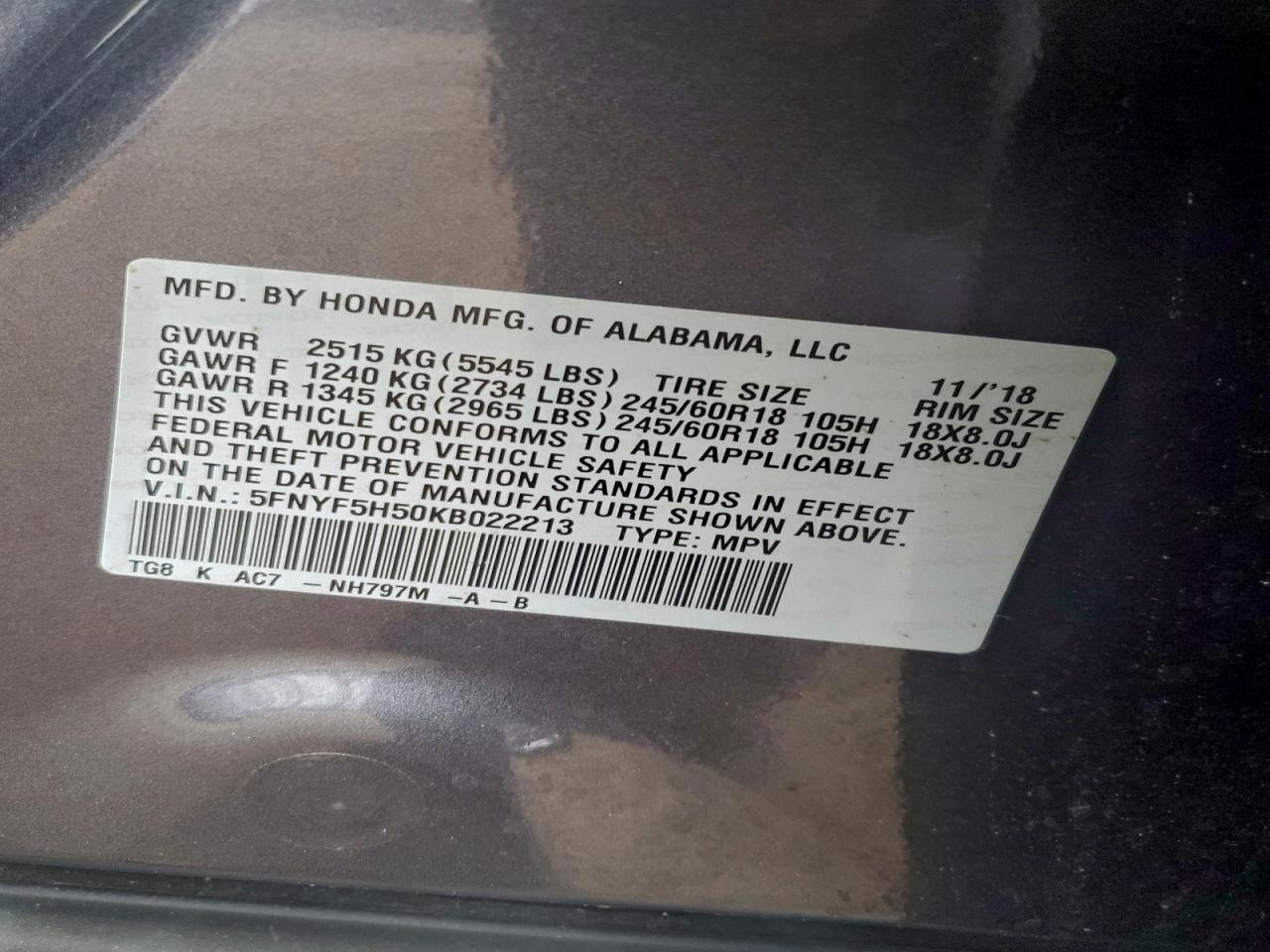 2019 HONDA PILOT