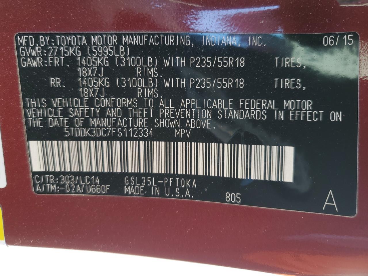 2015 TOYOTA SIENNA
