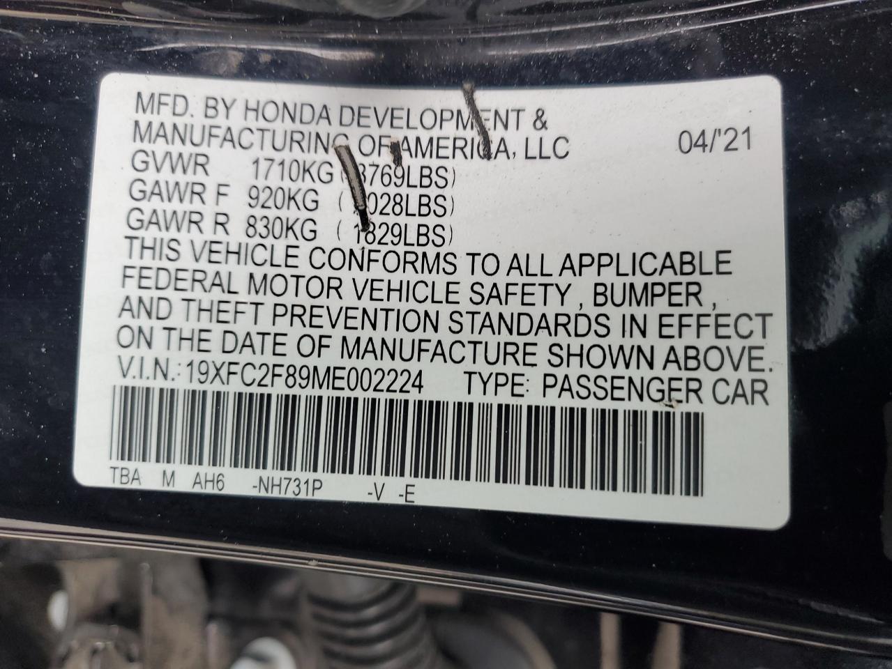 2021 HONDA CIVIC