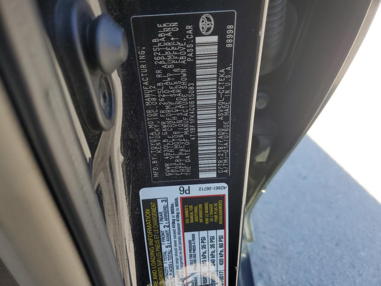 2012 TOYOTA CAMRY
