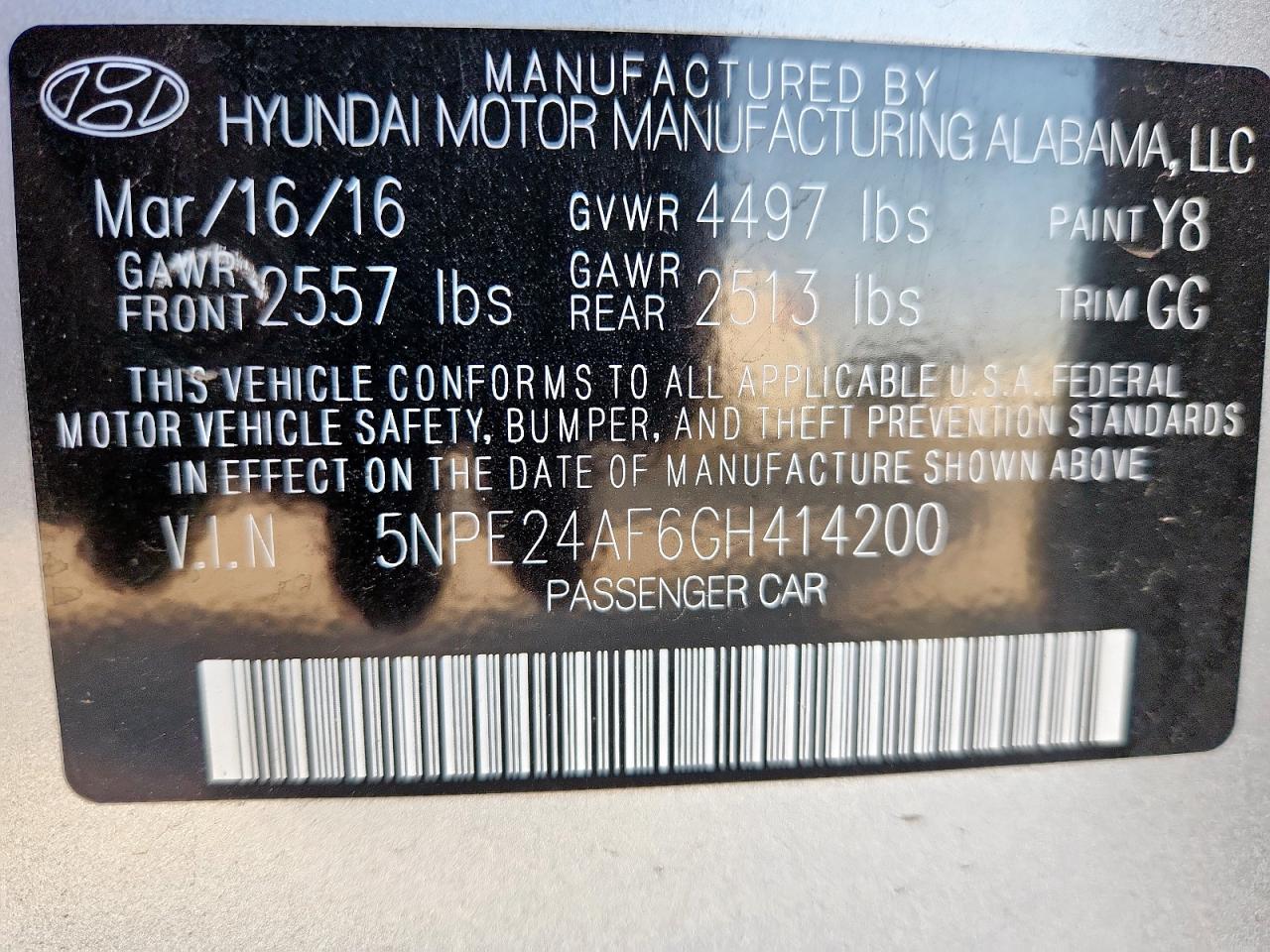 2016 HYUNDAI SONATA