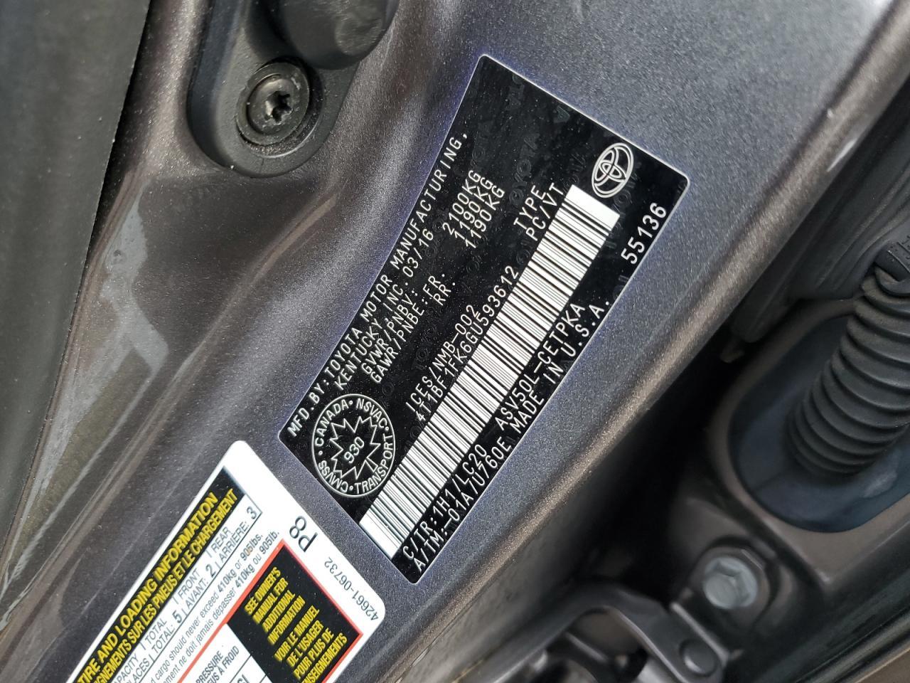 2016 TOYOTA CAMRY