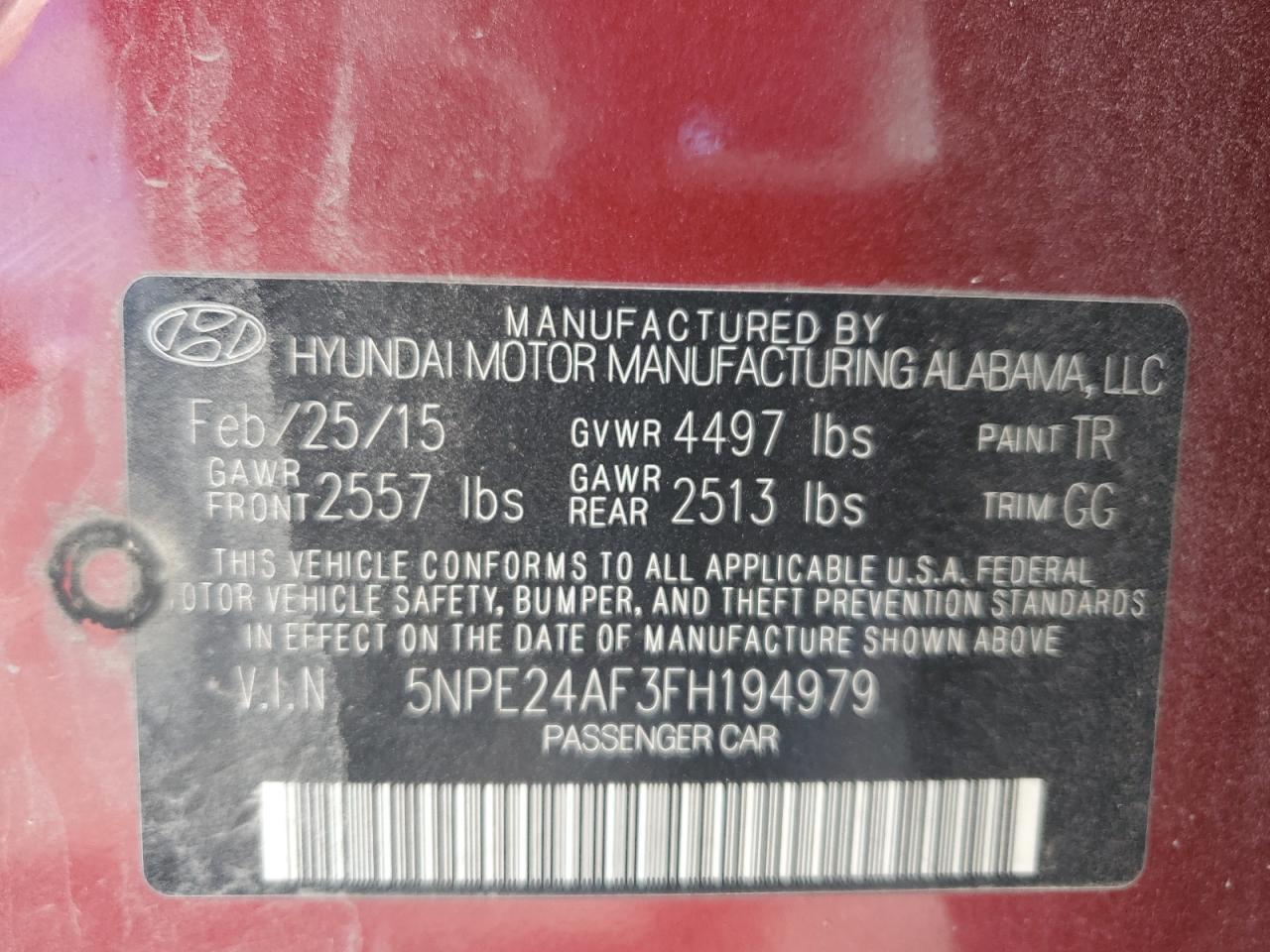 2015 HYUNDAI SONATA
